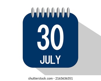 Day calendar with date July 30. July month calendar banner in blue.
