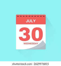 Day calendar with date July 30, calendar icon vector illustration. Event calendar reminder, business meeting schedule, appointment date symbol, page calendar agenda planner sign, deadline template.