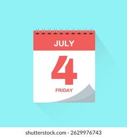 Day calendar with date July 4, calendar icon vector illustration. Event calendar reminder, business meeting schedule, appointment date symbol, page calendar agenda planner sign, deadline template.