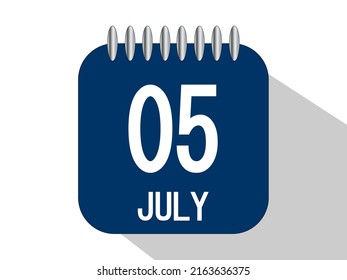 Day calendar with date July 5. July month calendar banner in blue.