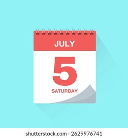Day calendar with date July 5, calendar icon vector illustration. Event calendar reminder, business meeting schedule, appointment date symbol, page calendar agenda planner sign, deadline template.