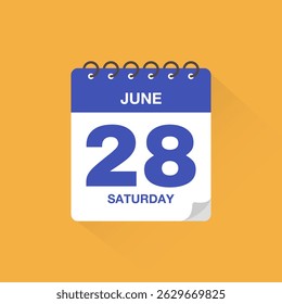 Day calendar with date June 28. Calendar icon vector. Event calendar reminder, business meeting schedule date sign, deadline template, appointment date symbol, page calendar agenda planner sign.