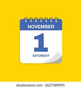 Day calendar with date November 1. Calendar icon vector. Business meeting schedule date sign, event calendar reminder, appointment date symbol, page calendar agenda planner sign, deadline template.