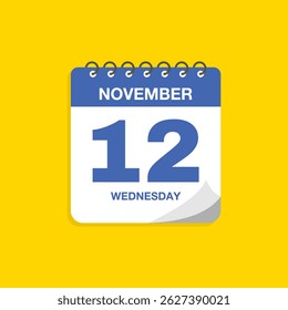 Day calendar with date November 12. Calendar icon vector. Business meeting schedule date sign, event calendar reminder, appointment date symbol, page calendar agenda planner sign, deadline template.