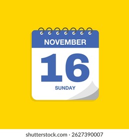 Day calendar with date November 16. Calendar icon vector. Business meeting schedule date sign, event calendar reminder, appointment date symbol, page calendar agenda planner sign, deadline template.