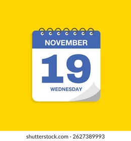 Day calendar with date November 19. Calendar icon vector. Business meeting schedule date sign, event calendar reminder, appointment date symbol, page calendar agenda planner sign, deadline template.
