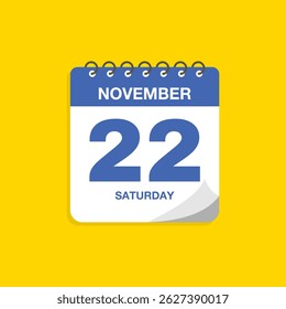 Day calendar with date November 22. Calendar icon vector. Business meeting schedule date sign, event calendar reminder, appointment date symbol, page calendar agenda planner sign, deadline template.