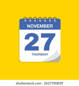 Day calendar with date November 27. Calendar icon vector. Business meeting schedule date sign, event calendar reminder, appointment date symbol, page calendar agenda planner sign, deadline template.