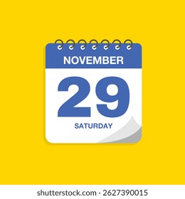 Day calendar with date November 29. Calendar icon vector. Business meeting schedule date sign, event calendar reminder, appointment date symbol, page calendar agenda planner sign, deadline template.