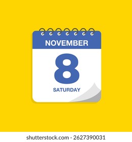 Day calendar with date November 8. Calendar icon vector. Business meeting schedule date sign, event calendar reminder, appointment date symbol, page calendar agenda planner sign, deadline template.