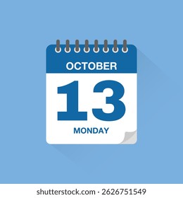 Day calendar with date October 13. Calendar icon vector. Event calendar reminder, business meeting schedule date sign, appointment date symbol, page calendar agenda planner sign, deadline template.