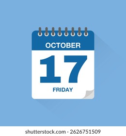 Day calendar with date October 17. Calendar icon vector. Event calendar reminder, business meeting schedule date sign, appointment date symbol, page calendar agenda planner sign, deadline template.