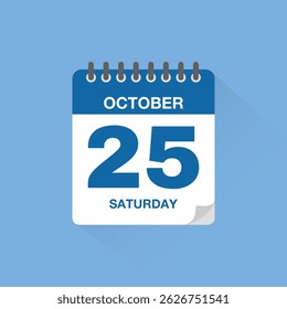 Day calendar with date October 25. Calendar icon vector. Event calendar reminder, business meeting schedule date sign, appointment date symbol, page calendar agenda planner sign, deadline template.