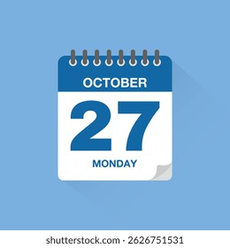 Day calendar with date October 27. Calendar icon vector. Event calendar reminder, business meeting schedule date sign, appointment date symbol, page calendar agenda planner sign, deadline template.