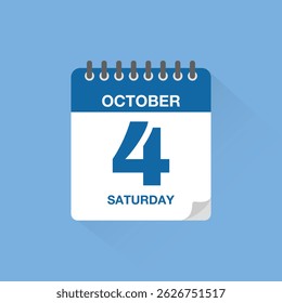Calendário de dias com data 4 de outubro. Vetor de ícone de calendário. Lembrete de calendário de eventos, sinal de data de agendamento de reunião de negócios, símbolo de data de compromisso, sinal de planejador de agenda de calendário de página, modelo de prazo.