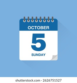 Day calendar with date October 5. Calendar icon vector. Event calendar reminder, business meeting schedule date sign, appointment date symbol, page calendar agenda planner sign, deadline template.