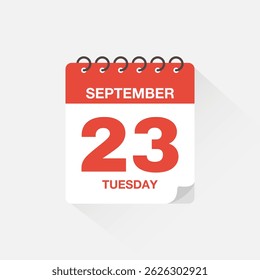 Day calendar with date September 23. Calendar icon vector. Event calendar reminder, business meeting schedule date sign, appointment date symbol, page calendar agenda planner sign, deadline template.