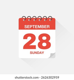 Day calendar with date September 28. Calendar icon vector. Event calendar reminder, business meeting schedule date sign, appointment date symbol, page calendar agenda planner sign, deadline template.