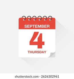 Day calendar with date September 4. Calendar icon vector. Event calendar reminder, business meeting schedule date sign, appointment date symbol, page calendar agenda planner sign, deadline template.
