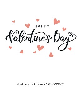 Valentine’s Day calligraphy banner. Valentine greeting card template. Happy valentine`s day and heart on white background. Abstract vector illustration