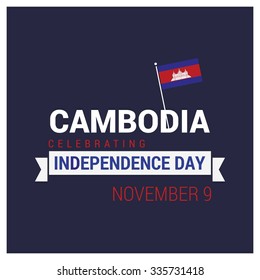 The Day of Cambodia, Vector Cambodian Independence Day Celebrating 9th November. Celebration Card. ribbon banner with typography background wallpaper Illustration