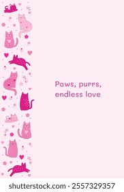 Valentine’s Day Card with Cute Cats and Hearts and floral motives 