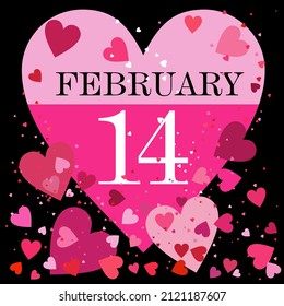Tarjeta de San Valentín con la fecha en un fondo negro aislado