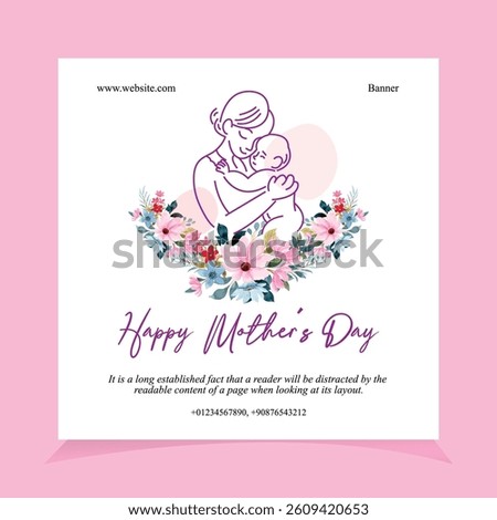 Mother’s Day Card Design. Vector Art Greeting Template, Social Media Banner, Celebration Poster