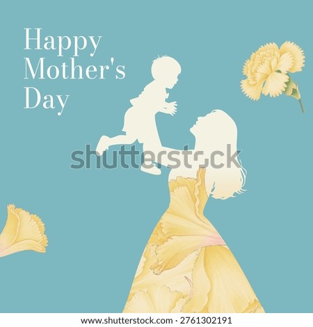 A Mother’s Day card featuring a mom dressed in a beautiful floral dress, gently holding her child in her arms. The scene conveys warmth, love, and tenderness, celebrating the deep bond between mother and child with a soft, heartfelt atmosphere