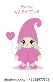 Valentine´s Day Card with Girl Gnome with balloon