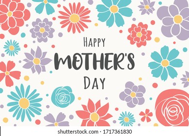 Mother’s Day card with hand drawn flowers and greetings. Vector