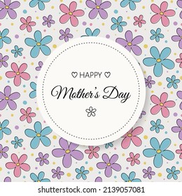 Mother’s Day card with hand drawn flowers and wishes. Vector