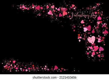Valentine’s day card with pink and red hearts on a black background