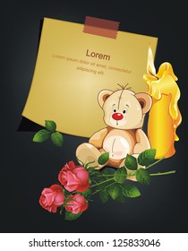 ValentineÃ¢Â?Â?s day card with roses and Teddy bear, vector illustration