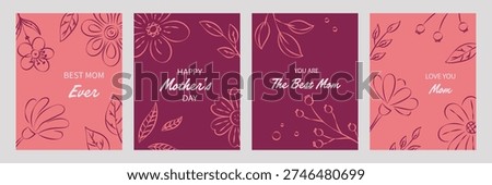 Mother’s Day Card Set with Floral Background and Greeting Messages Vector