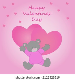 A Valentine’s Day card with teddy bear, vector illustration, eps 10
