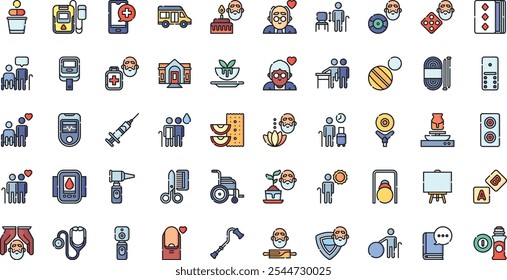 Day care for elderly icons High-Quality Vector Icons Collection with Editable Stroke. Ideal for Professional and Creative Projects.