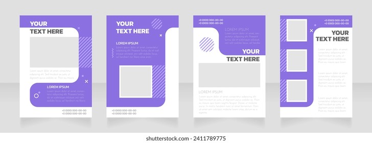 Day care purple and white blank brochure layout design. Vertical poster template set with empty copy space for text. Premade corporate reports collection. Editable flyer paper pages