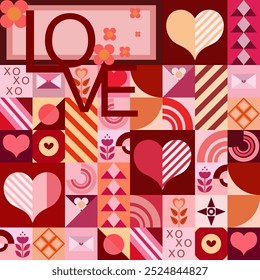 Valentine’s Day cartoon character graphic abstract geometric decorative element pattern. Perfect geometry design for fabric, clothing, wallpaper, background, illustration, embroidery, ornament, print