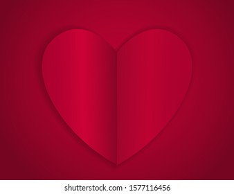 Valentine’s Day celebrating background. Red Paper craft heart. Vector illustration greeting card, cute love flyer, romantic invitation poster and banner.