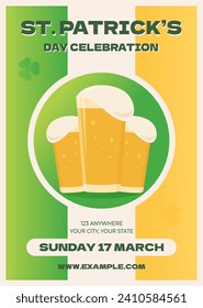 St.Patrick’s Day celebration poster. Modern trendy vector template with beer illustration and text.