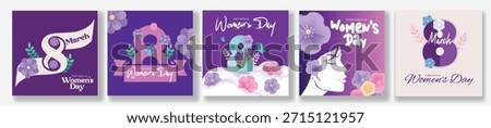 Women’s Day Celebration Social Media Posts Ads Set for 8 March  Square Flyer Posters and Web Banners bundle Floral Vector Background Female Face Silhouette Designs collections