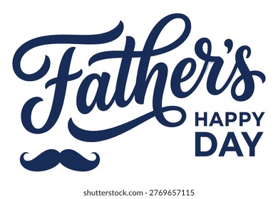 Father’s Day celebration vector graphic featuring elegant cursive typography with navy blue mustache accent and dotted background