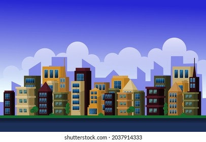 Day City Urban Skyscraper Building Cityscape View Flat Design Illustration