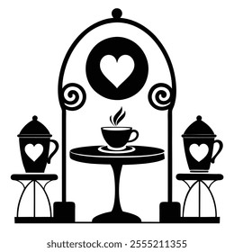 Valentine’s Day Coffee Shop Silhouette Art.