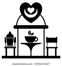 Valentine’s Day Coffee Shop Silhouette Art.