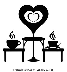 Valentine’s Day Coffee Shop Silhouette Art.