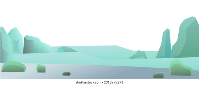 Day in cold arctic rocks. Winter landscape. Harsh cold nature. Snow and ice frost. Cartoon fun style. Flat design.Isolated on white background. Vector