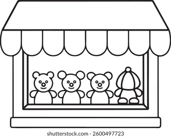 Valentine’s Day Coloring Page – Cute Market Stall with Teddy Bears, Hearts, and Balloons – Easy Printable for Kids – Fun Kawaii Outline Art for Coloring