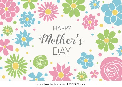 Mothers’ Day. Concept of a banner with hand drawn flowers and greetings. Vector